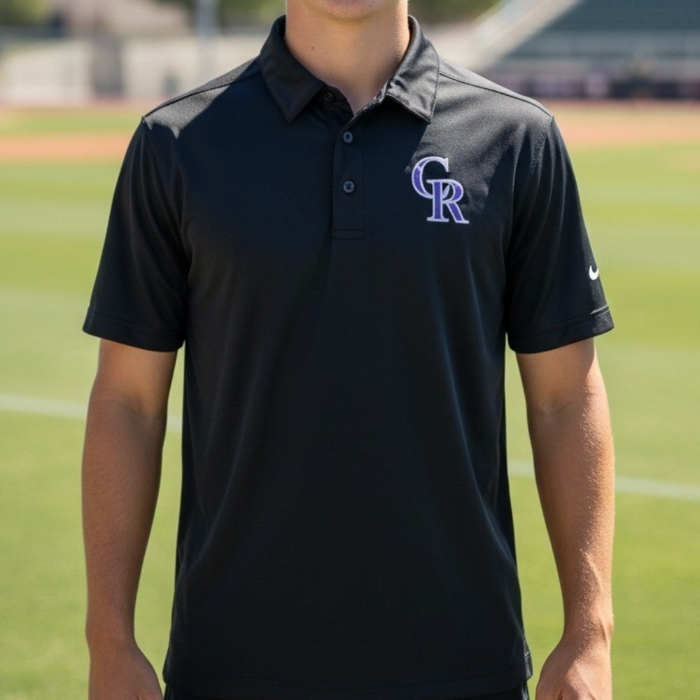Majestic‎ Colorado Rockies CR Logo Black Polo Shirt Men's Small